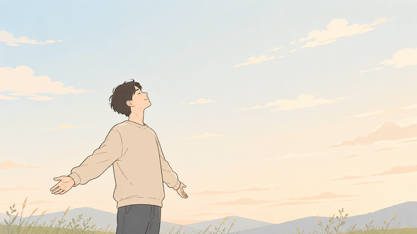 空を見上げる人のイラスト